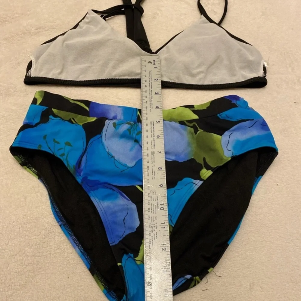 Chic Black and Blue Floral Bikini Set